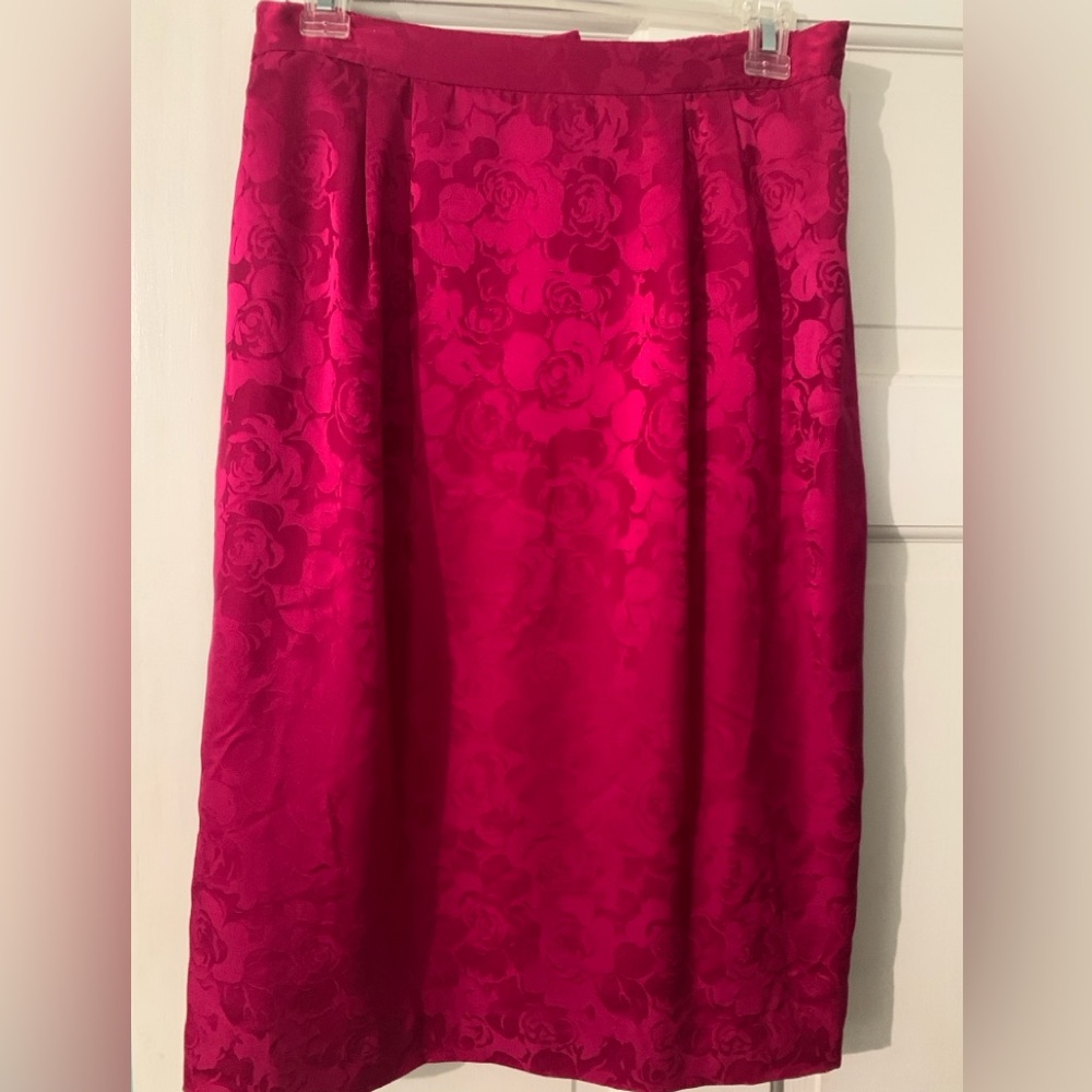 100% silk rich pink floral print skirt